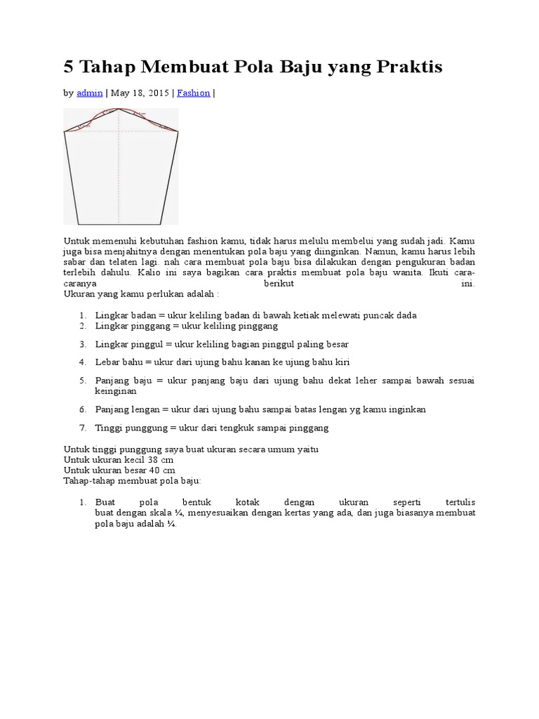 5 Tahap Membuat Pola Baju Yang Praktis Pdf