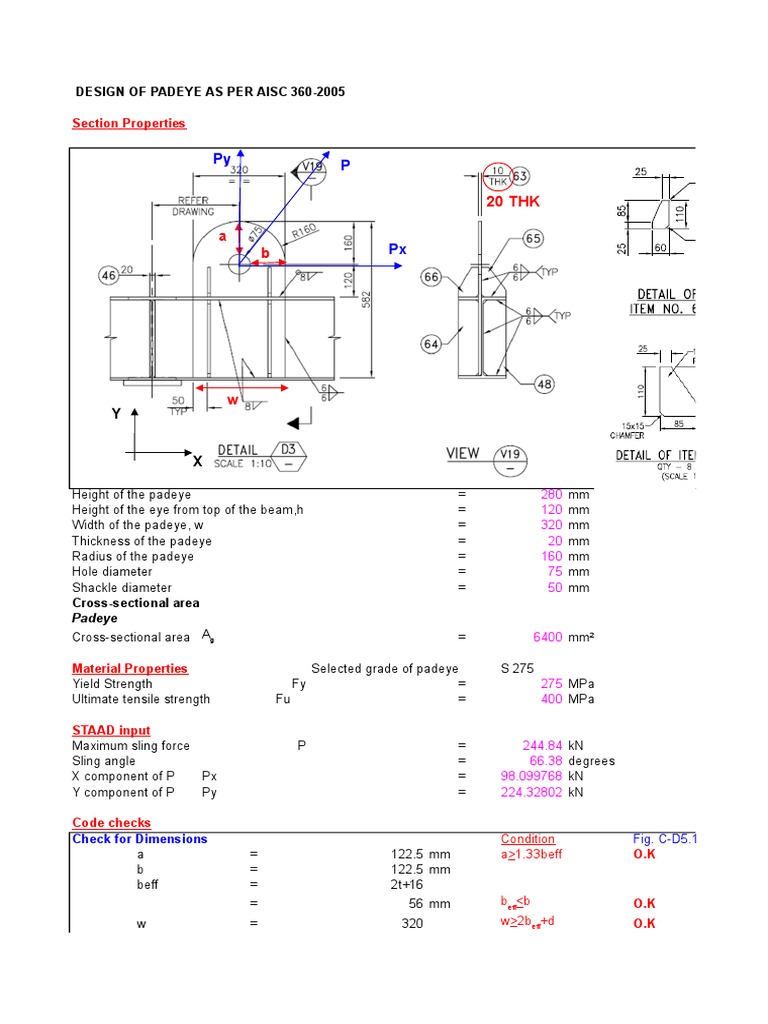 Padeye Calculation | PDF | Strength Of Materials | Bending