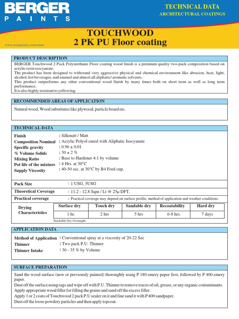 Touchwood 2 Pk Pu Floor Coating Paint Industrial Processes