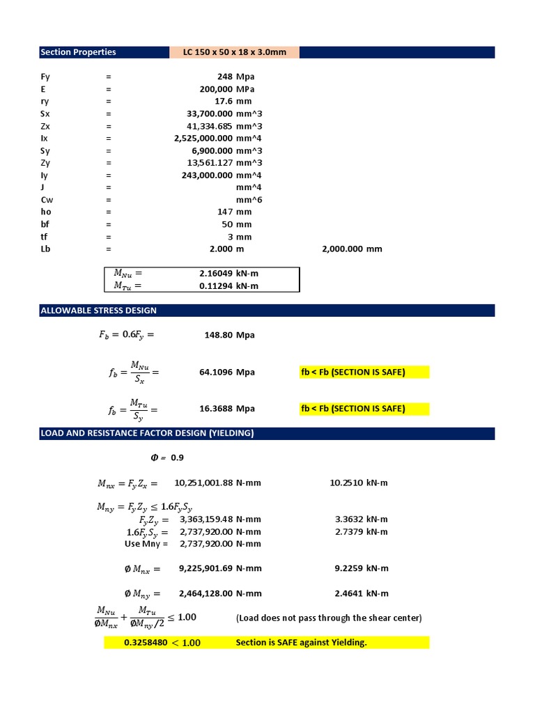 Section Properties and Design Analysis | PDF | Stress (Mechanics ...