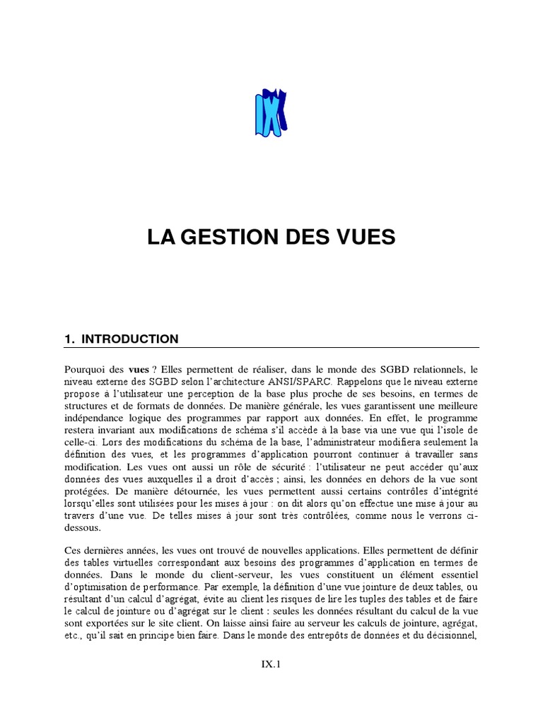 Optimisation SGBD: Gestion des Vues | PDF | SQL | Base de données ...