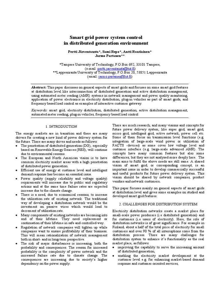 Smart Grid Control in Distributed Systems | PDF | Smart Grid ...