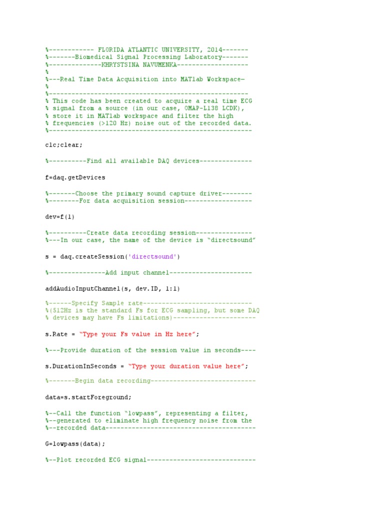 Real Time ECG Acquisition Into Matlab | PDF | Low Pass Filter ...