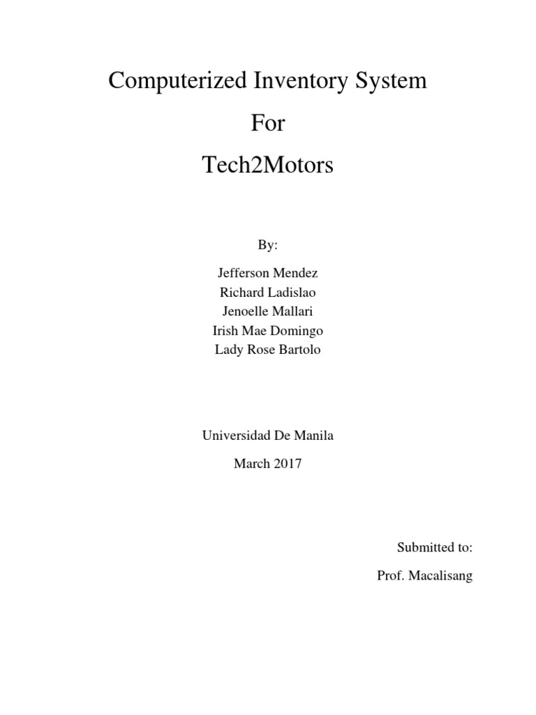 Tech2Motors Computerized Inventory System | PDF