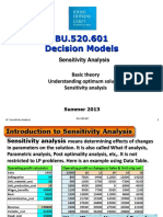 BU.520.601 Decision Models: Sensitivity Analysis Basic Theory Understanding Optimum Solution Sensitivity Analysis