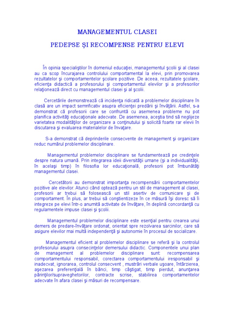 Managementul Clasei | PDF