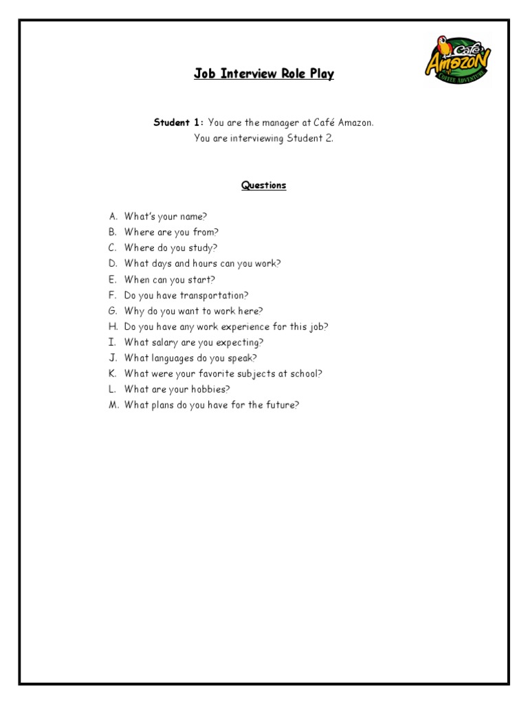 Café Amazon Job Interview Role Play | PDF
