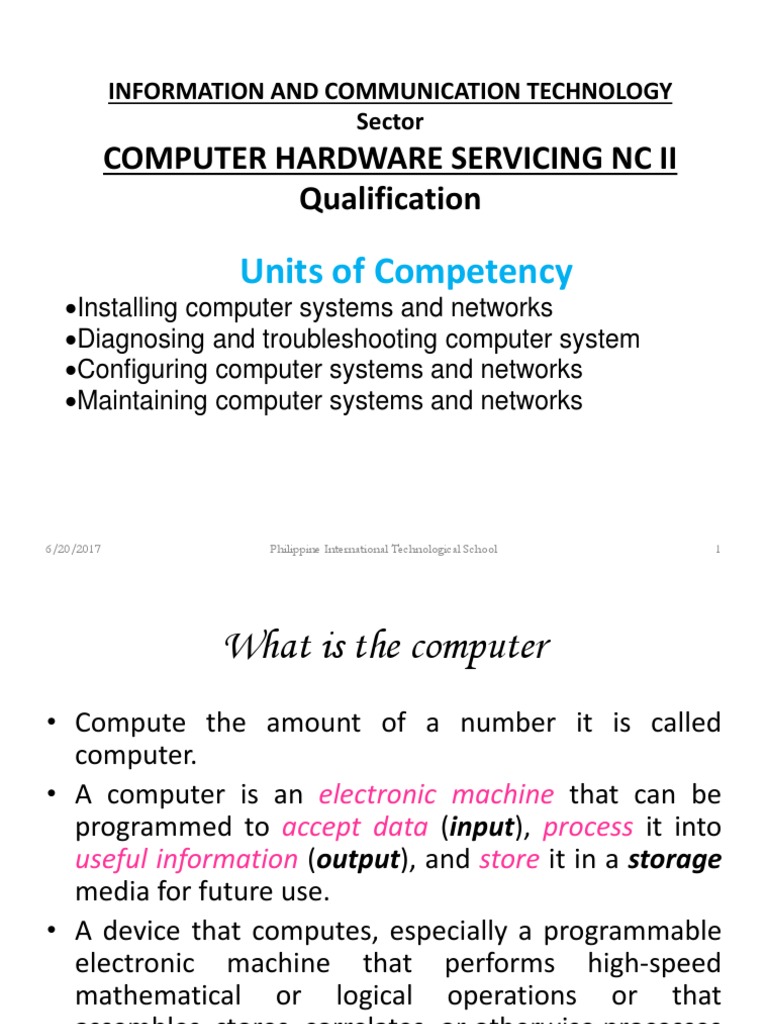 Units of Competency Computer Hardware Servicing NC Ii Qualification