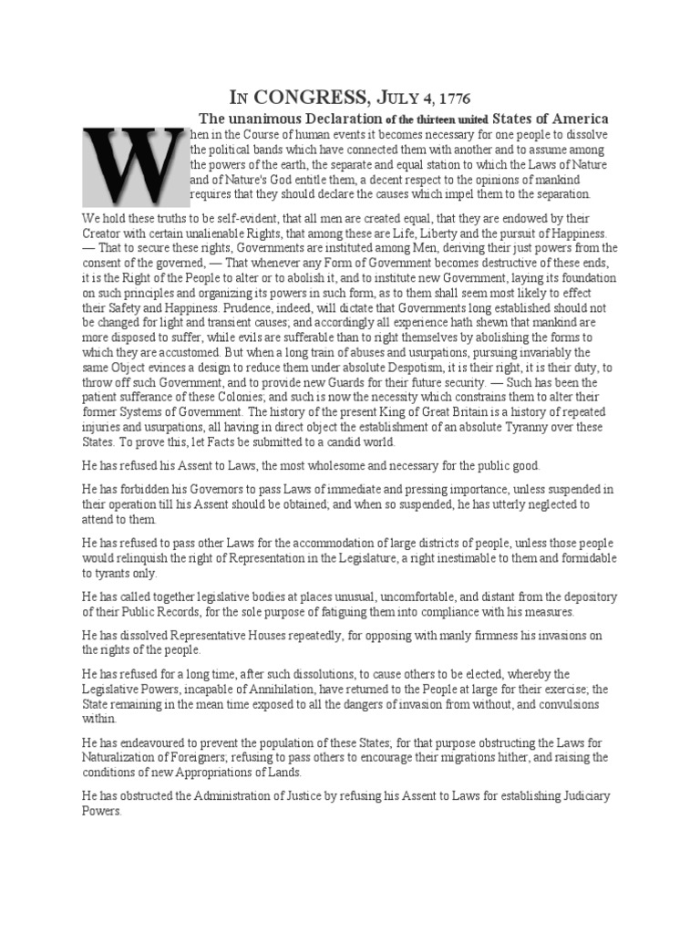 Declaration of Independence Overview | PDF | Natural And Legal Rights ...