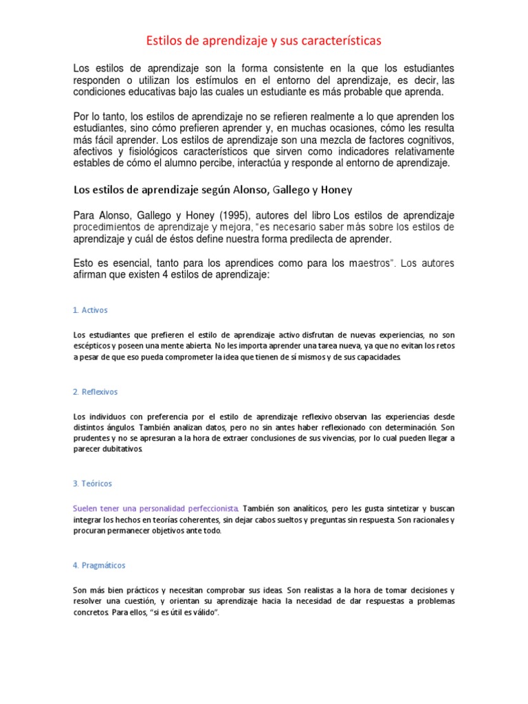 Estilos de Aprendizaje Explicados | PDF | Aprendizaje | Ciencia cognitiva