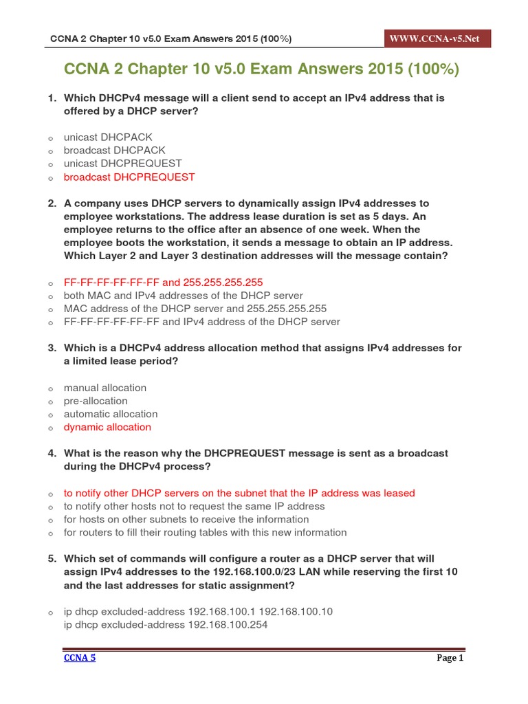 Ccna 2 Chapter 10 Exam