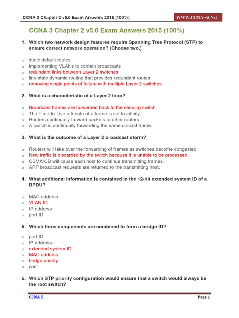 CCNA 3 Chapter 2 v5.0 Exam Answers 2015 100 | PDF | Network Switch ...