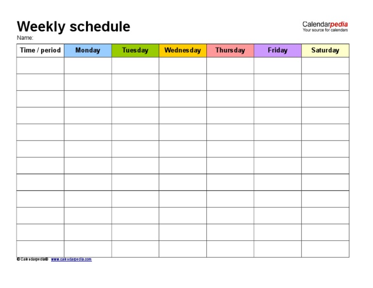 Weekly Schedule Monday To Saturday in Color | PDF
