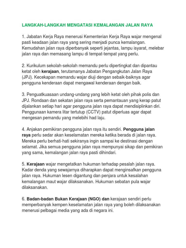 Langkah Langkah Mengatasi Kemalangan Jalan Raya Pdf