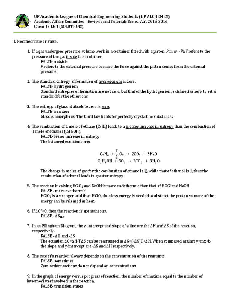 Chem 17 LE 1 Answers1 Reaction Rate Activation Energy