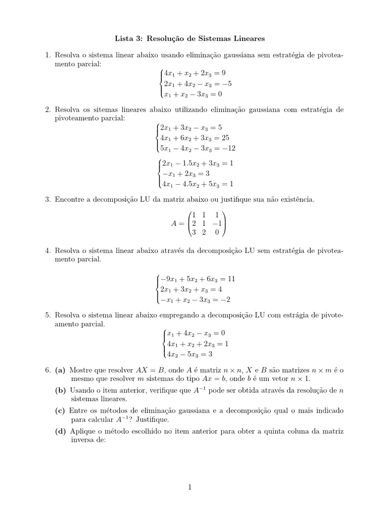 Resolução de Sistemas Lineares 3x3 | PDF | Sistema de equações lineares ...