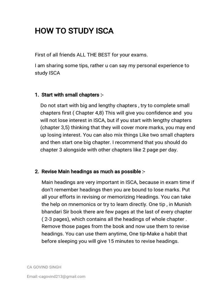 How To Study Isca: Ca Govind Singh | PDF | Self-Improvement