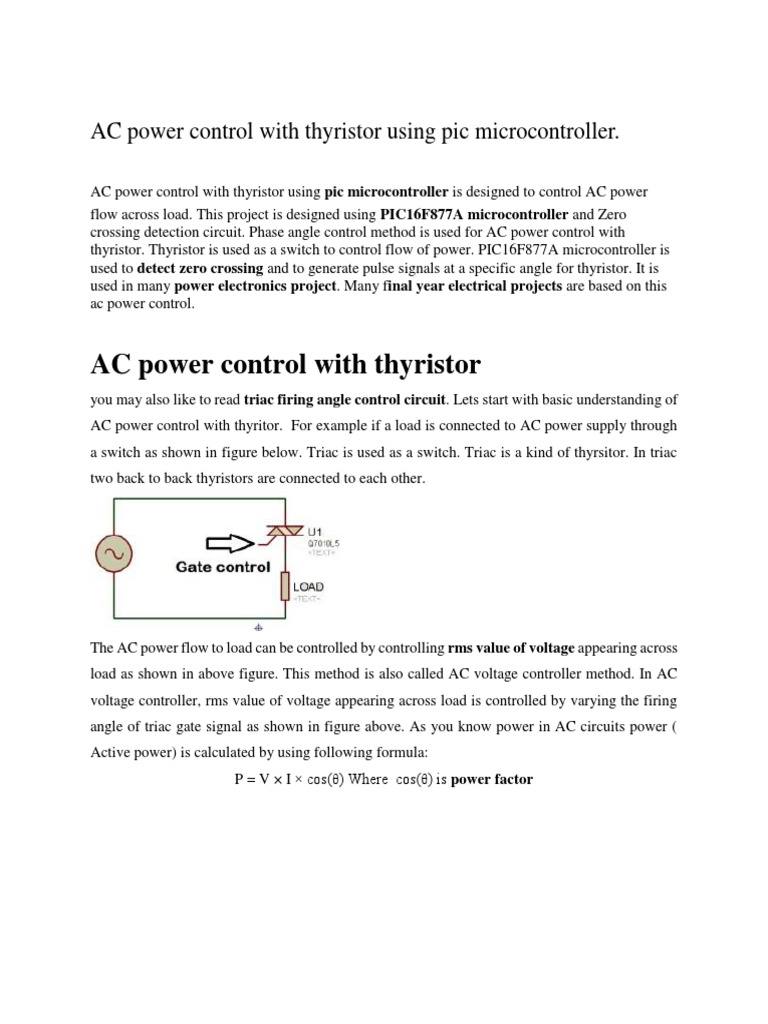AC Power Control With Thyristor Using Pic Microcontroller PDF | PDF ...