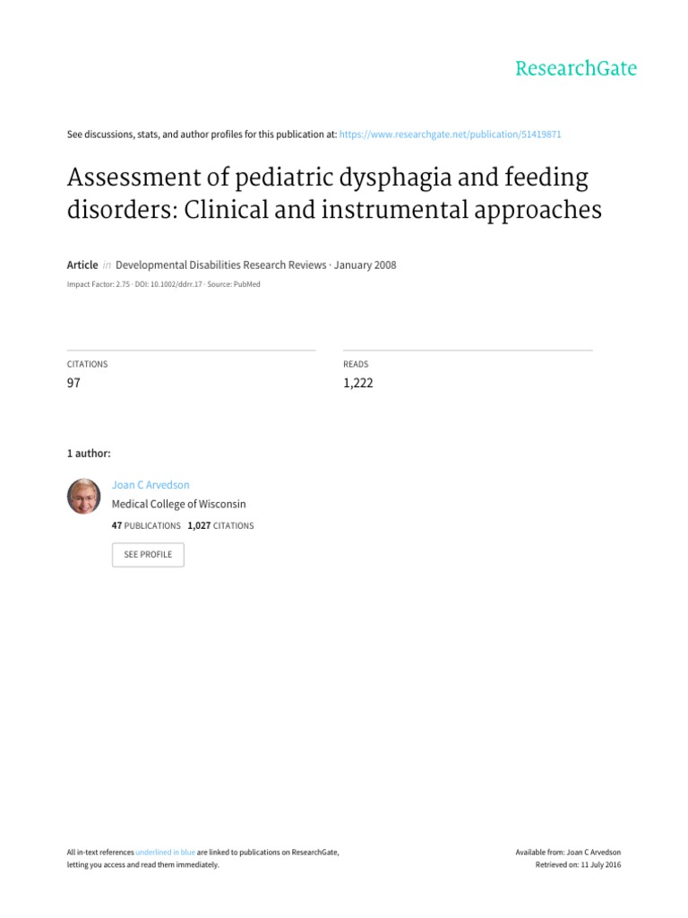 Assessment of Pediatric Dysphagia and Feeding Disorders: Clinical and ...