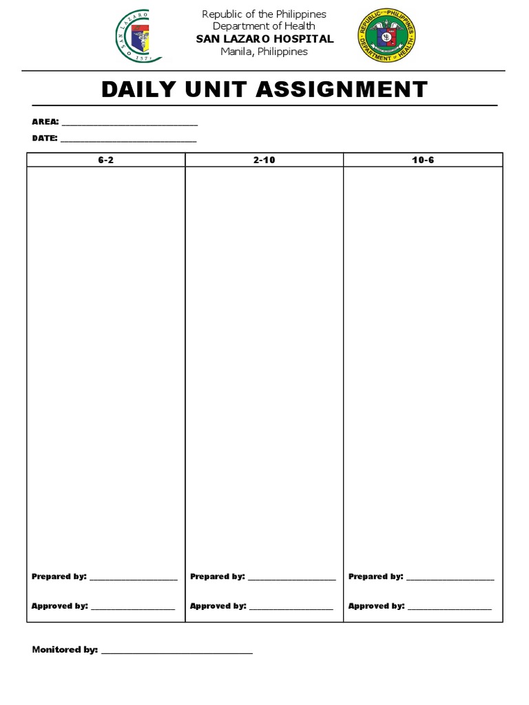 Daily Unit Assignment: San Lazaro Hospital | PDF