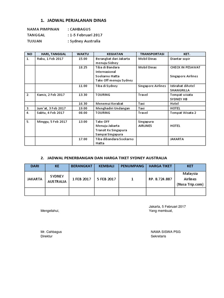Jadwal Kegiatan Pimpinan