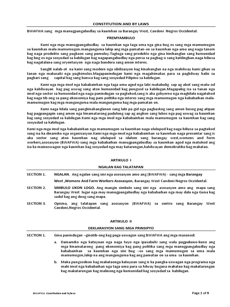 Constitution and by Laws Sample PDF