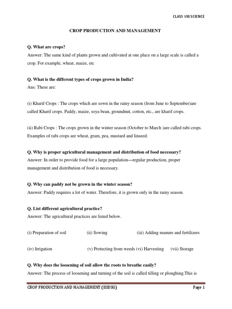 Crop Production and Management Questions PDF Sowing Weed
