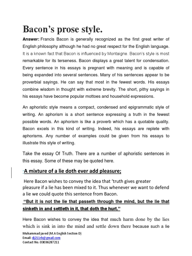 Bacon's Distinctive Prose Style | PDF | Language Arts & Discipline