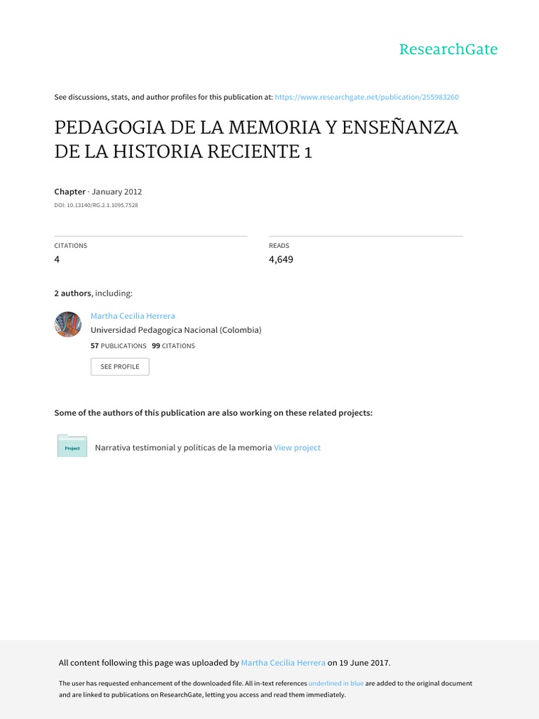Herrera Merchan Pedagogia De La Memoria Pdf Pdf Testimonio