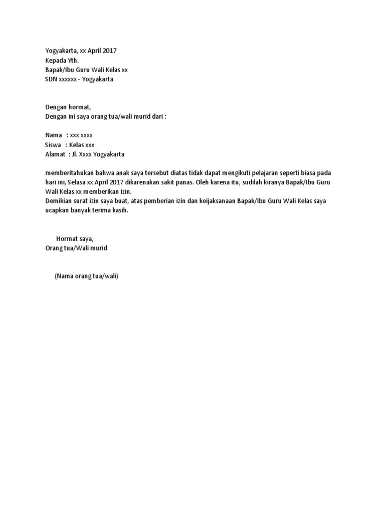 Surat Ijin Sakit Anak Sd