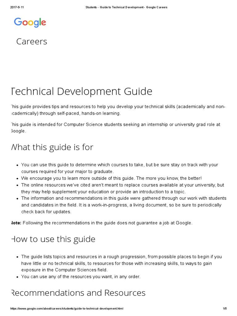 Guide To Technical Development - Google Careers PDF | PDF | Programmer ...