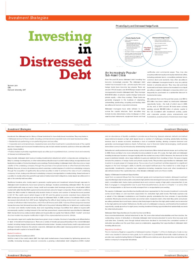 Distressed Debt Investment Strategies | PDF | Securities (Finance) | Stocks