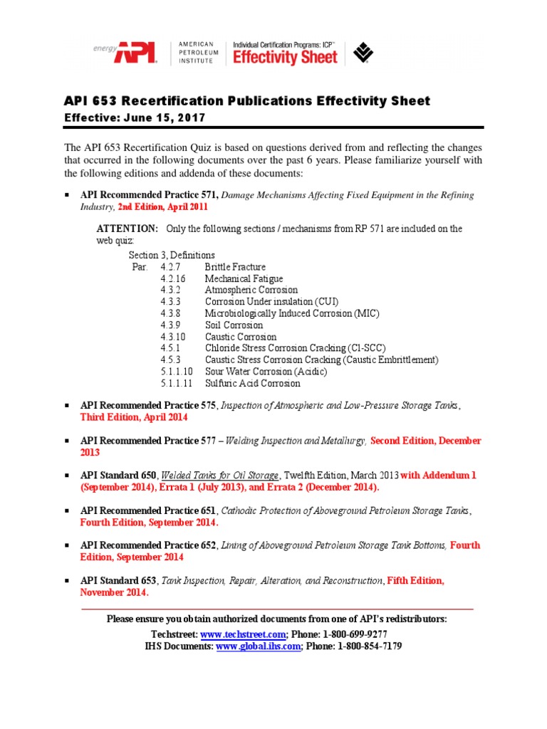 API 653 Recertification Effectivity 2025 | PDF | Technology & Engineering