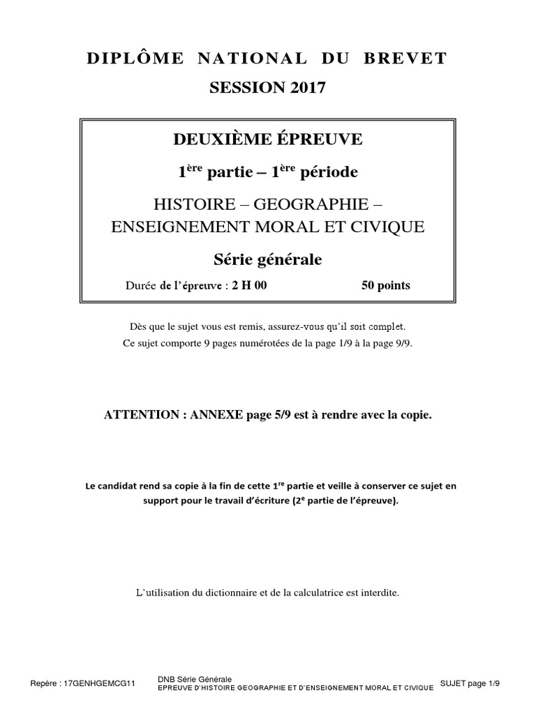Brevet Blanc Histoire Géographie Emc Brevet Liban 2017 Histoire Geo Emc Sujet | PDF | Politiques (Général) |  Science