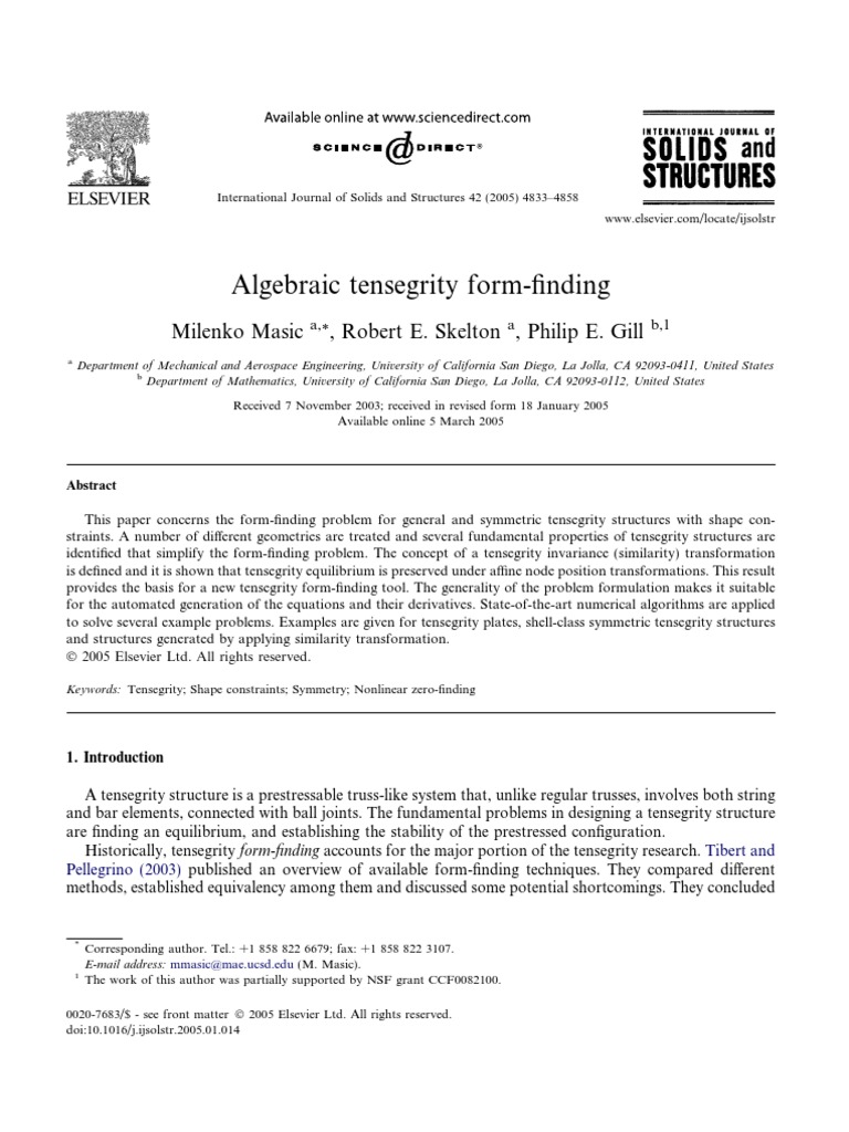 Algebraic Tensegrity Form-Finding by Masic, Skelton, Gill | PDF ...