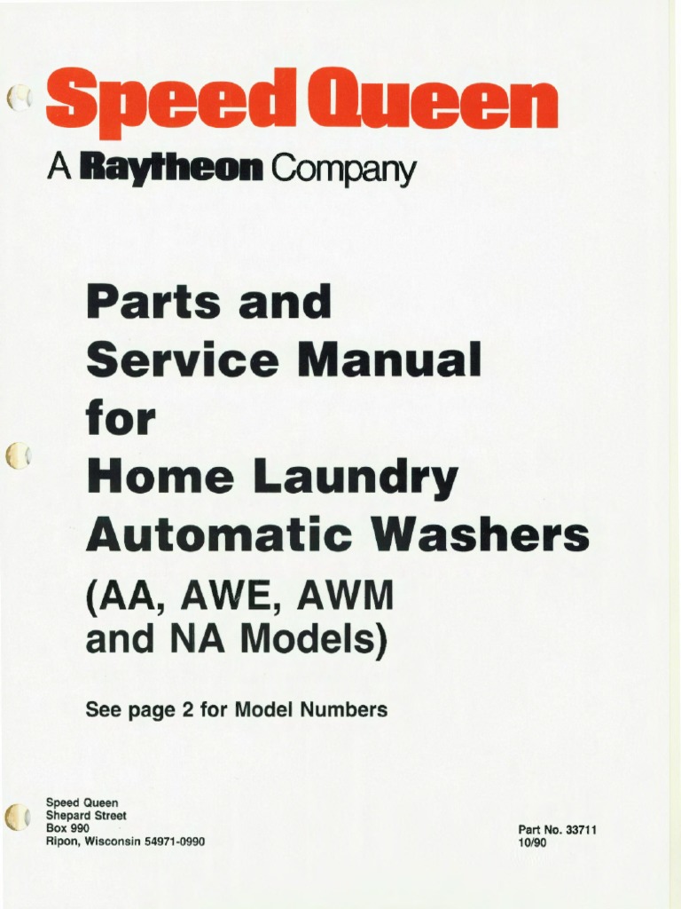 Speed Queen Service Manual (33711) PDF Washing Machine Valve