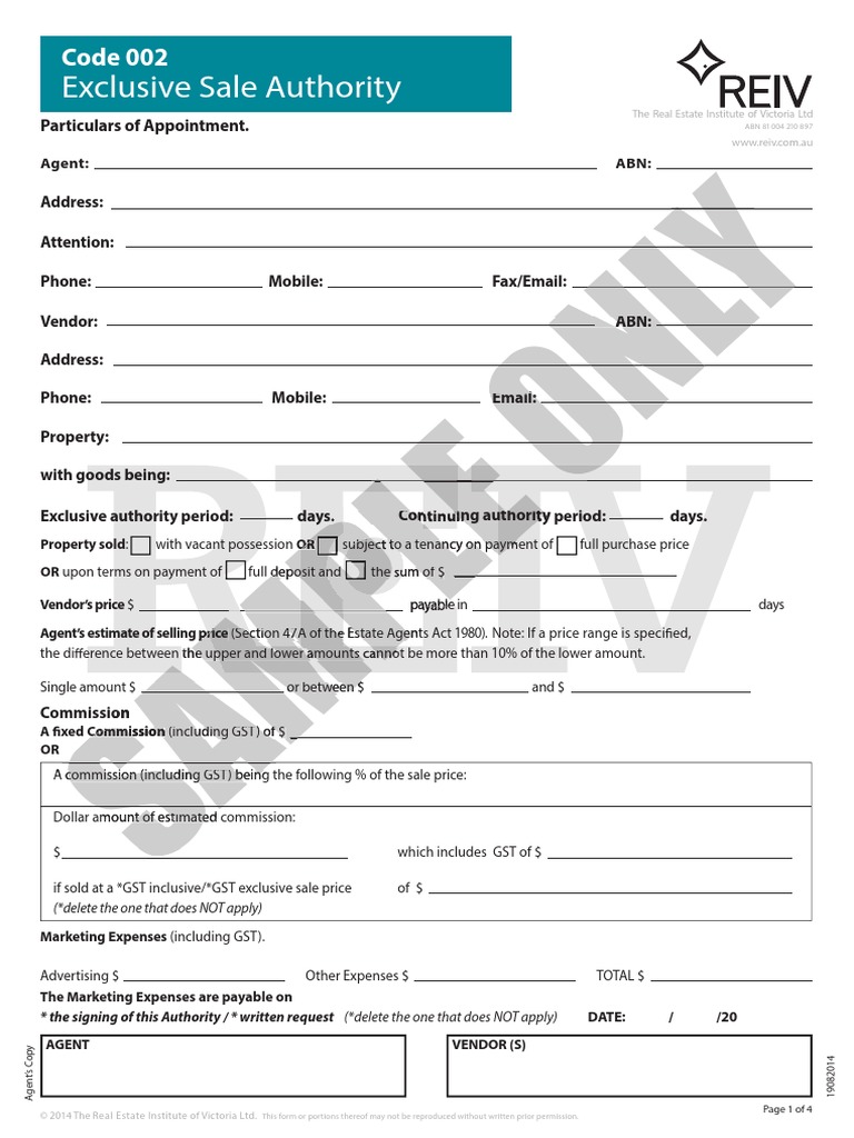 Exclusive Sale Authority PDF Law Of Agency Estate Agent