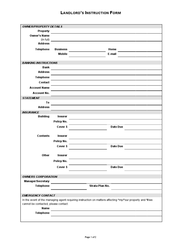 Landlord's Instruction Form Template | PDF | Leasehold Estate | Urban