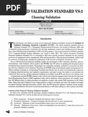 Cleaning Validation Standard