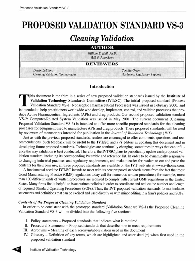 Cleaning Validation Standard Verification And Validation Pharmacology