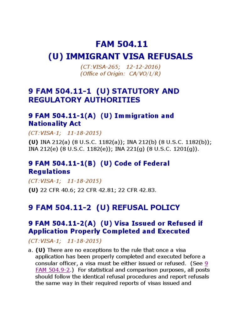 Fam 504 Travel Visa Advisory Opinion