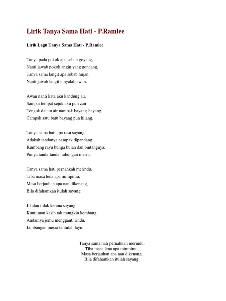 Lirik Tanya Sama Hati