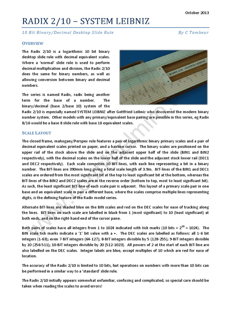 Binary Slide Ruler - RADIX 210 Overview 1-1w | PDF | Division ...