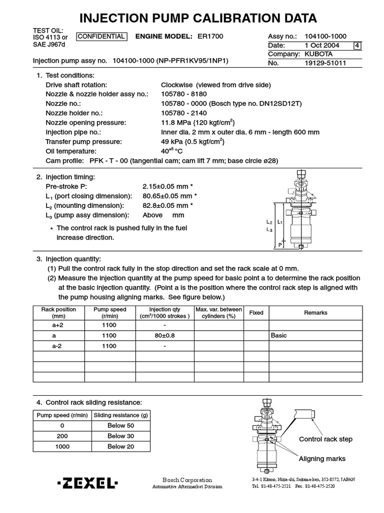 Bosch PFR Injection Pump Calibration Data | PDF | Pump | Speed
