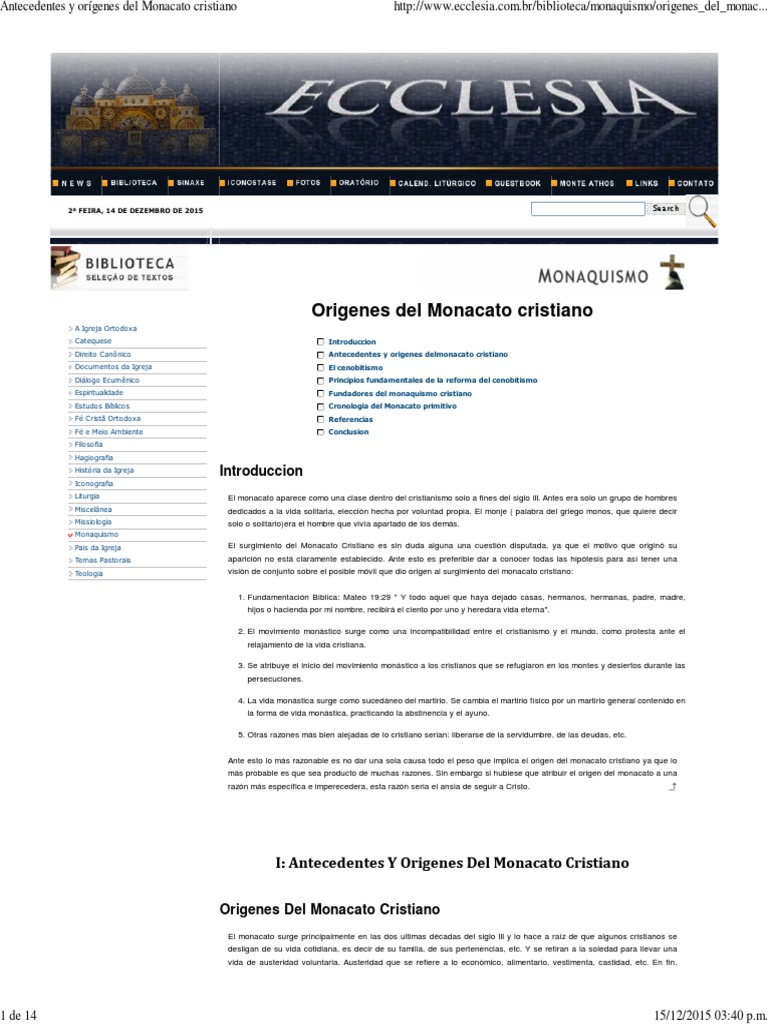 Antecedentes y Orígenes Del Monacato Cristiano | PDF | Monacato ...