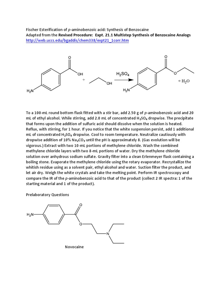 Synthesis of benzocaine experiment picture