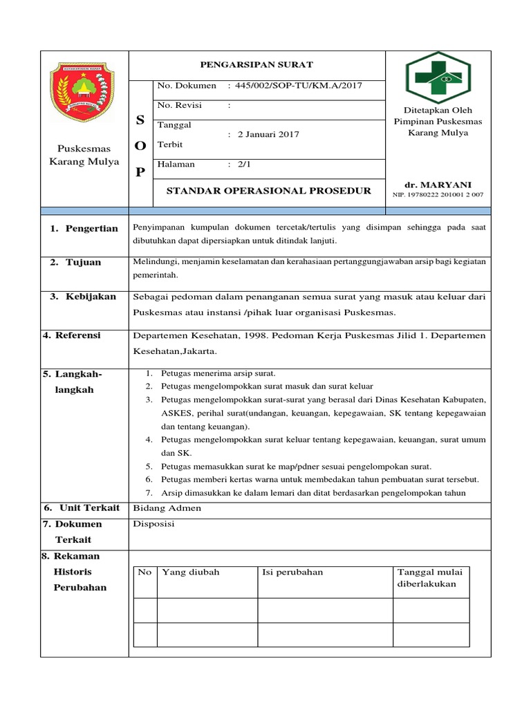 2 Sop Pengarsipan Surat Docx