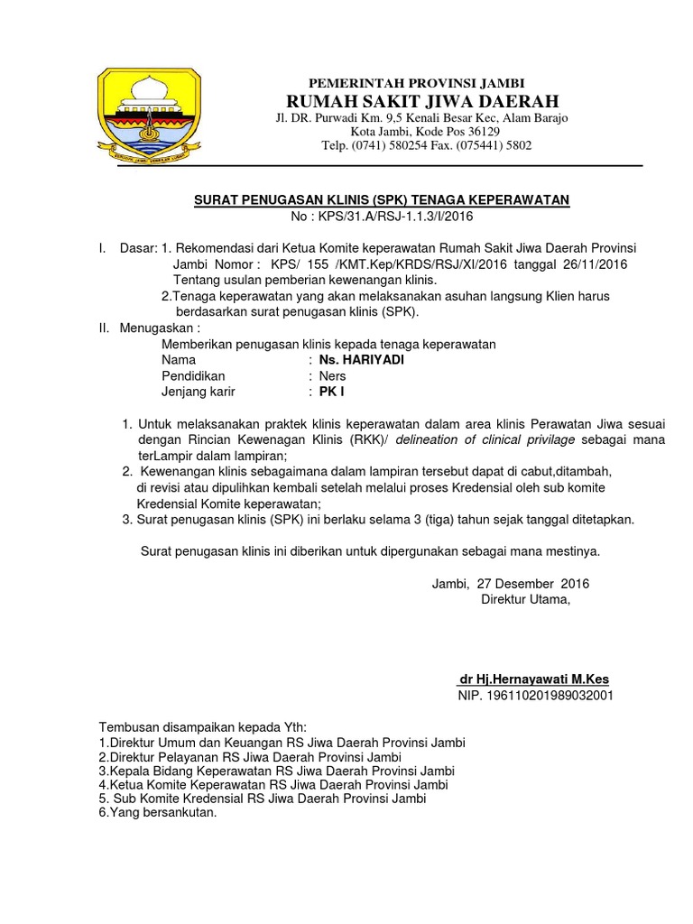 Surat Penugasan Klinis Perawat
