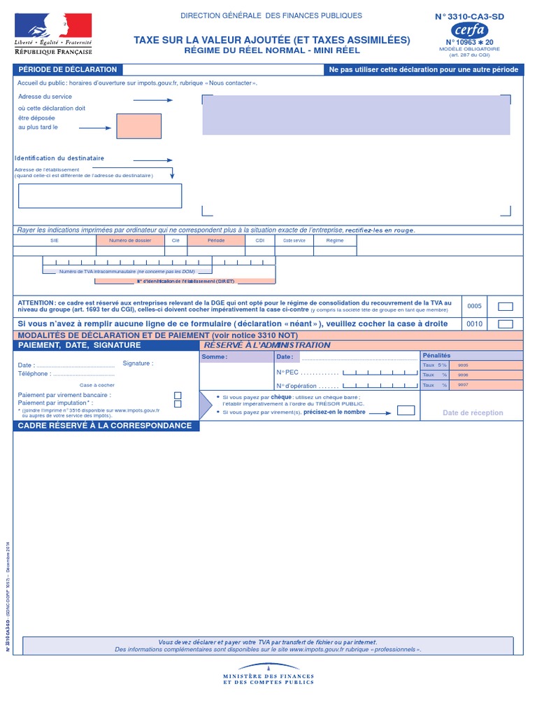Cerfa déclaration tva 2020 – ca3 remplissable 2020 – Brilnt