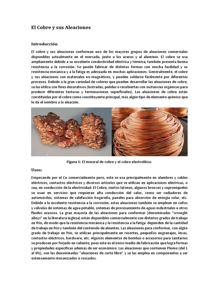 Usos y Clasificación del Cobre y Aleaciones | PDF | Latón | Cobre
